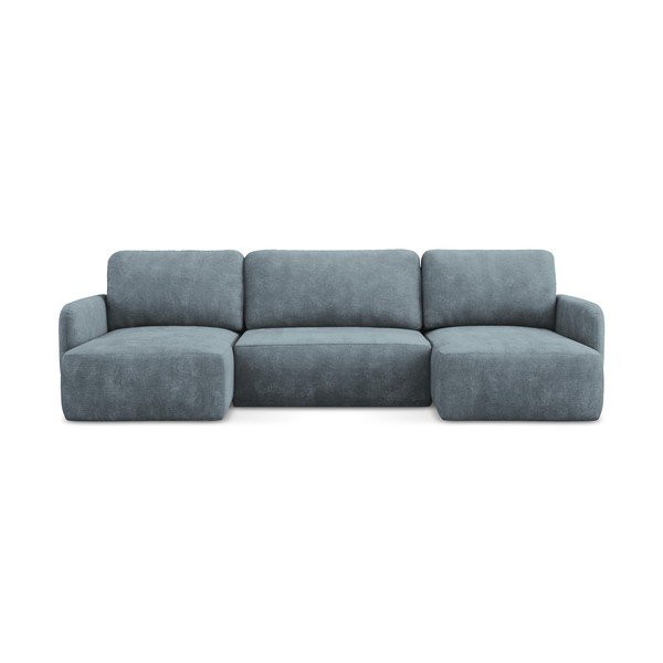 Prašno modra raztegljiva kotna sedežna garnitura iz šenilje s prostorom za shranjevanje (v obliki črke "U") Lilo – Makamii