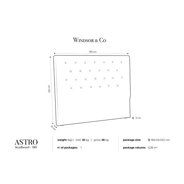 Kremasto vzglavje Windsor & Co Sofas Astro, 180 x 120 cm-image-3