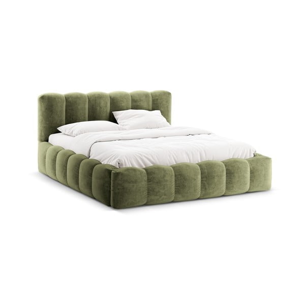 Zelena oblazinjena zakonska postelja s prostorom za shranjevanje z letvenim dnom 160x200 cm Lupine – Micadoni Home-image-3