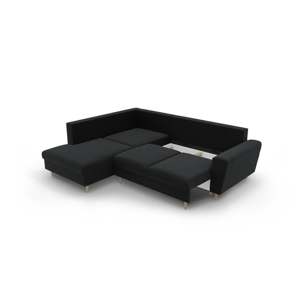 Črna žametna raztegljiva kotna sedežna garnitura s prostorom za shranjevanje (levi kot/v obliki črke L) Kyoto – Cosmopolitan Design-image-3