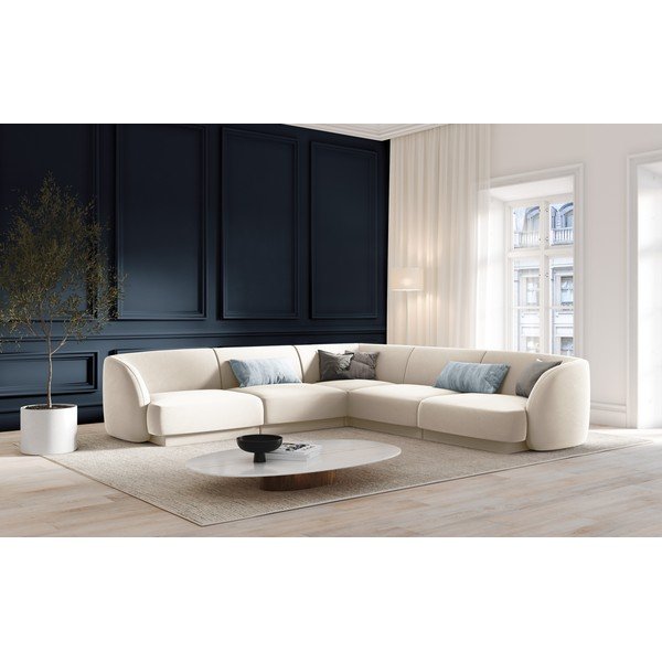 Bež žametni kotni kavč Miley - Micadoni Home-image-1