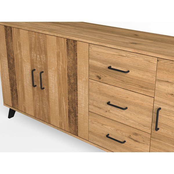 Nizka komoda v hrastovem dekorju v naravni barvi 181x81 cm Nordic – Marckeric-image-4