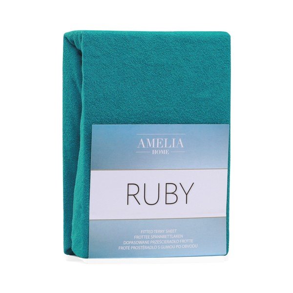 Turkizna elastična rjuha za zakonsko posteljo AmeliaHome Ruby Siesta, 180/200 x 200 cm-image-1