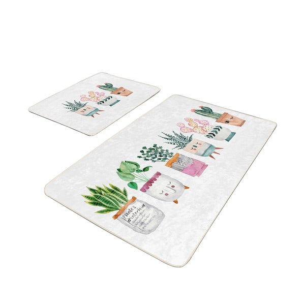 Bele žametne kopalniške preproge v kompletu 2 ks 60x100 cm Succulent – Mila Home