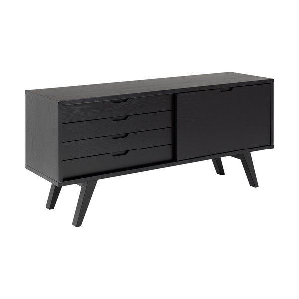 Črna nizka komoda v hrastovem dekorju z drsnimi vrati 160x72 cm A-Line – Actona-image-2
