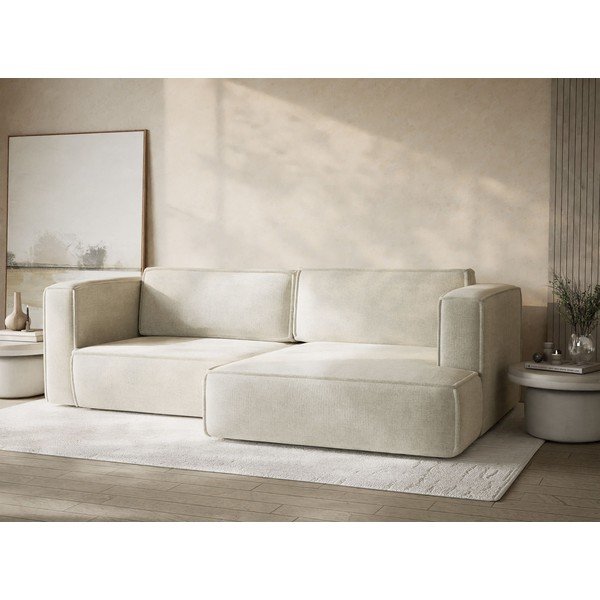 Kremno bela raztegljiva/s prostorom za shranjevanje kotna sedežna garnitura iz šenilje (desni kot/z ležalnikom) Velto – Maison de Rêve-image-4