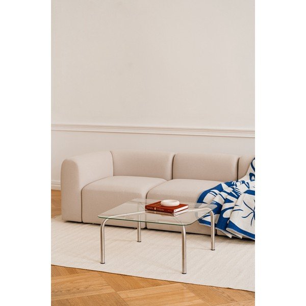 Klubska mizica s stekleno mizno ploščo v srebrni barvi 60x80 cm Uku – noo.ma-image-1