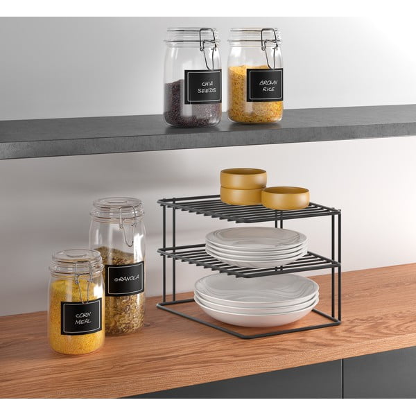 Črna dodatna kuhinjska polica iz nerjavečega jekla 25x25 cm Palio – Metaltex-image-1