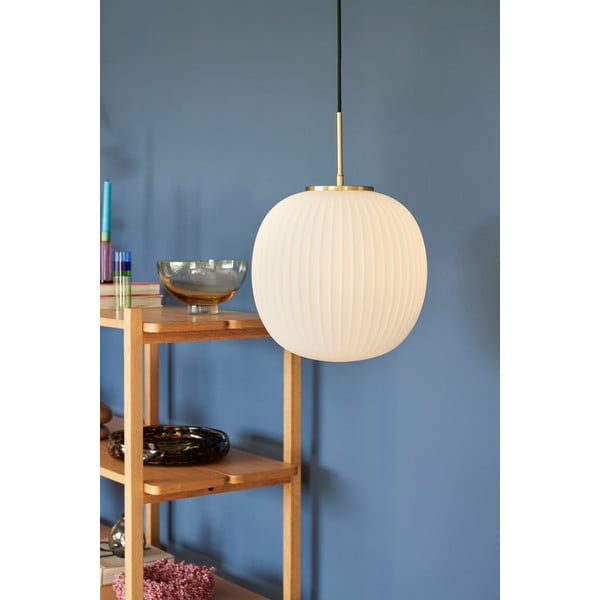Bela viseča svetilka s steklenim senčilom ø 32 cm Serene – Hübsch-image-2