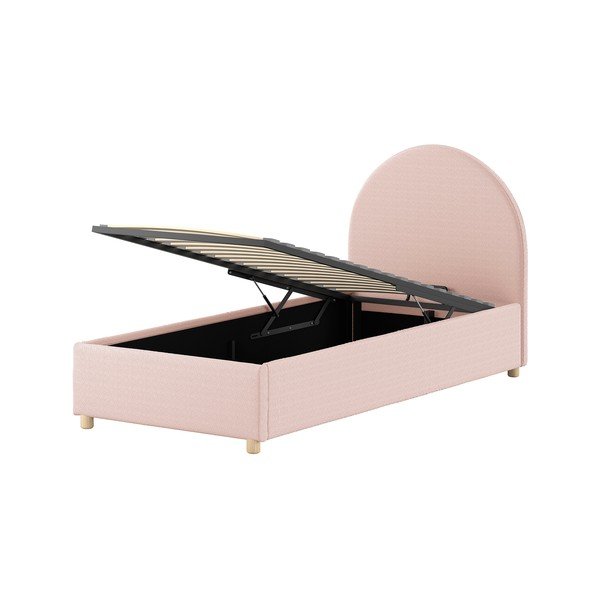 Rožnata oblazinjena postelja s prostorom za shranjevanje z letvenim dnom 90x200 cm Moon – Vipack-image-4
