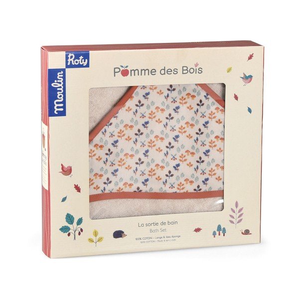Krem bombažna otroška brisača s kapuco 80x80 cm Pomme des Bois - Moulin Roty-image-3