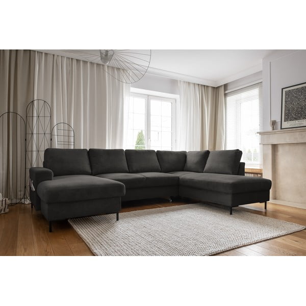 Temno siva raztegljiva kotna sedežna garnitura iz rebrastega žameta (desni kot) Lofty Lilly – Miuform-image-3