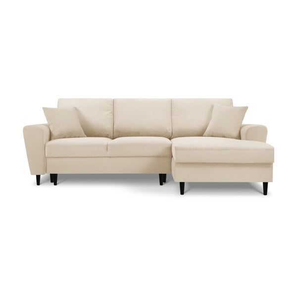 Bež raztegljiva kotna sedežna garnitura s prostorom za shranjevanje iz rebrastega žameta (desni kot/z ležalnikom) Kyoto – Cosmopolitan Design