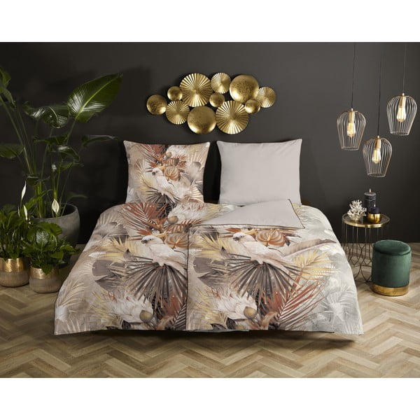 Rjava/bež enojna posteljnina iz bombažnega satena 140x200 cm – Descanso