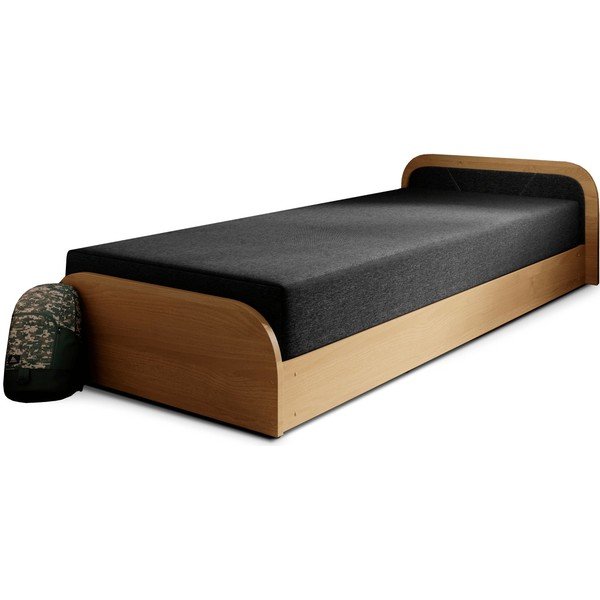 Oker rumena/temno siva oblazinjena postelja iz iverne plošče s prostorom za shranjevanje in z vzmetnico 80x190 cm Parys – ELTAP