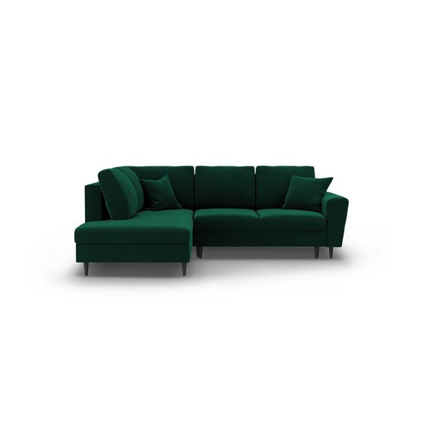 Zelena žametna raztegljiva kotna sedežna garnitura s prostorom za shranjevanje (levi kot/v obliki črke L) Kyoto – Cosmopolitan Design