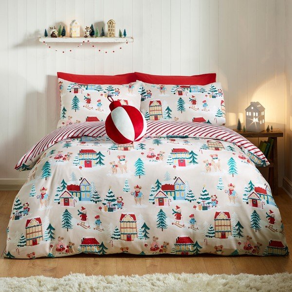 Enojna posteljnina 135x200 cm Christmas Mouse Town – Catherine Lansfield