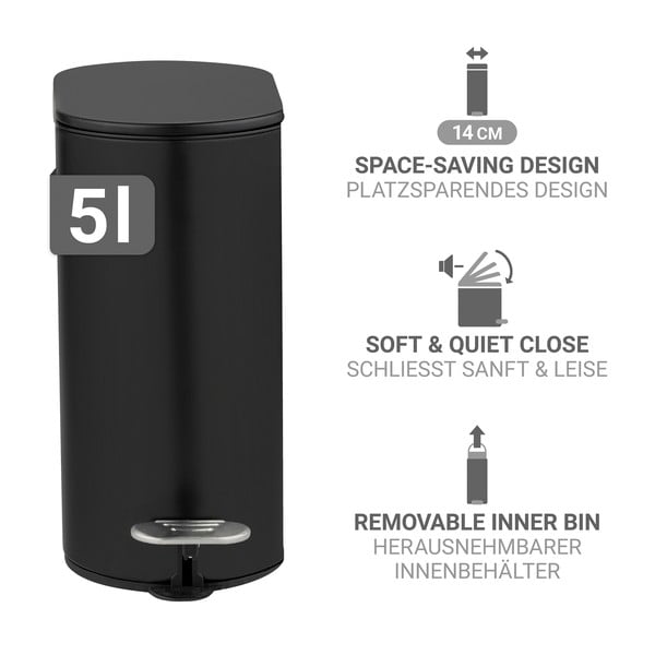 Mat črn jeklen koš za smeti s pedalom 5 l Collungo – Wenko-image-2