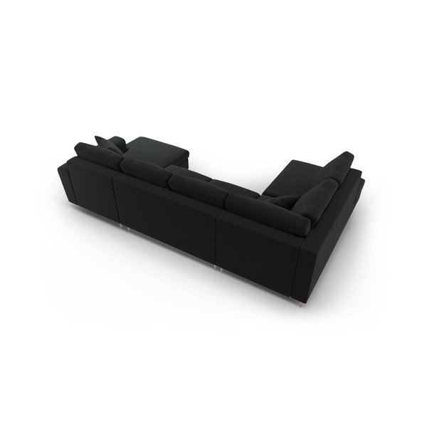 Črna žametna raztegljiva kotna sedežna garnitura s prostorom za shranjevanje (levi kot/v obliki črke "U") Kyoto – Cosmopolitan Design-image-4