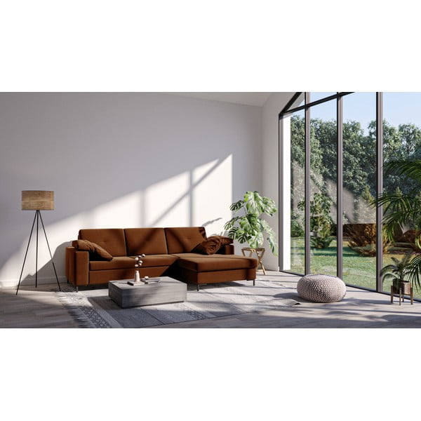 Temno oranžna žametna kotna raztegljiva sedežna garnitura Ghado Moor, desni kot-image-3