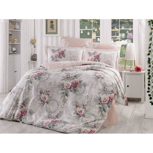Posteljnina z rjuho za zakonsko posteljo Clementina Dusty Rose, 200 x 220 cm