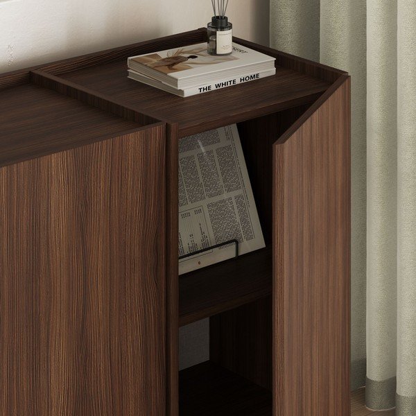 Komoda v orehovem dekorju z luknjo za kable v temni naravni barvi 180x80x45 cm Dorma – Kalune Design-image-3