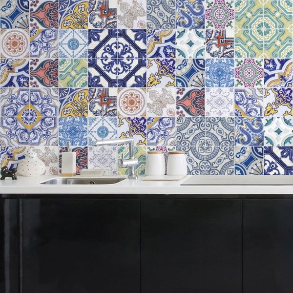 Komplet 60 stenskih nalepk Ambiance Wall Decals Tiles Stylish Multi Originals, 15 x 15 cm