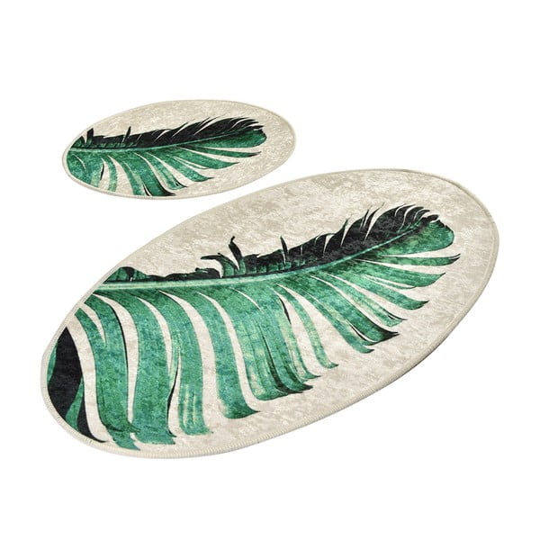 Zelene/bež kopalniške preproge v kompletu 2 ks 60x100 cm Floret – Foutastic