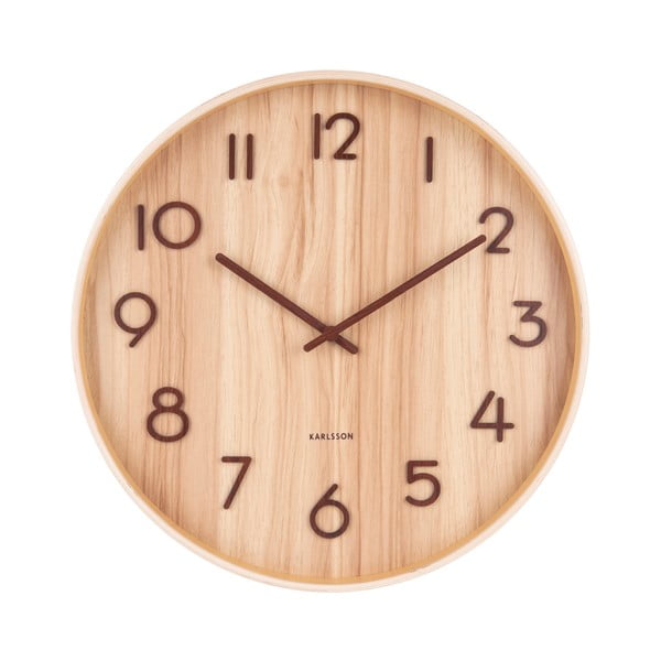 Svetlo rjava Karlsson Pure Velika stenska ura iz lipovega lesa, ø 60 cm