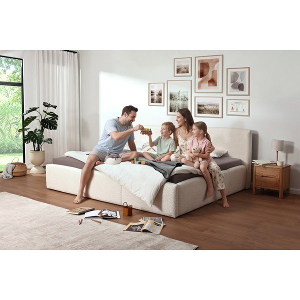 Slonokoščena oblazinjena zakonska postelja brez letvenega dna 200x240 cm Merida – Meise Möbel-image-2