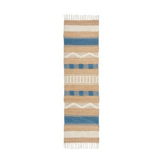 Ročno tkan tekač iz mešanice jute v naravni in modri barvi 60x230 cm Medina Jute – Flair Rugs