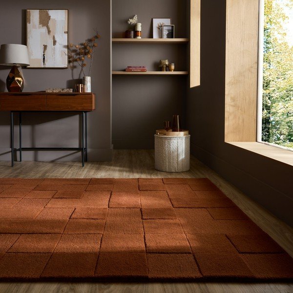 Ročno tkana volnena preproga v barvi terakote 200x290 cm Checkerboard – Flair Rugs-image-1