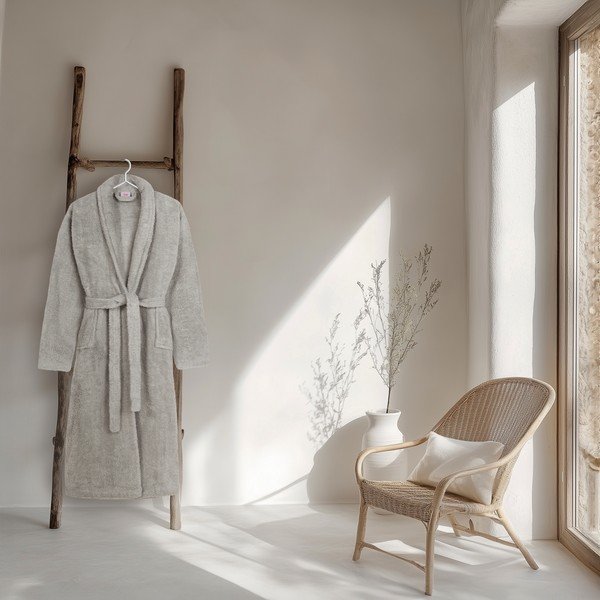 Siv bombažen kopalni plašč velikosti M/L Terry – HIP-image-1