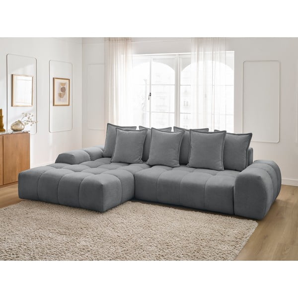 Temno siva raztegljiva/s prostorom za shranjevanje kotna sedežna garnitura iz šenilje (levi kot/z ležalnikom) Everest – Bobochic Paris-image-1