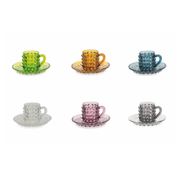 Komplet 6 barvnih skodelic za kavo s podstavki Villa d´Este Diamond