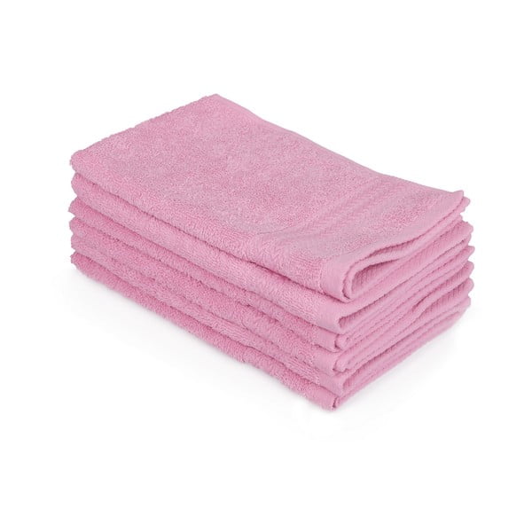 Komplet 6 rožnatih kopalnih brisač, 50 x 30 cm