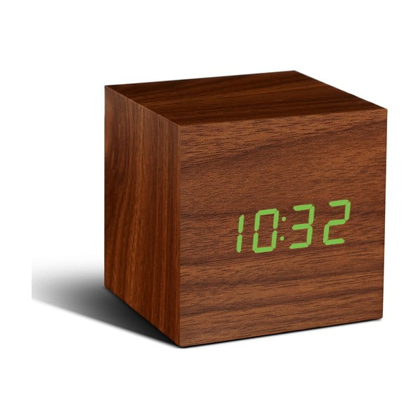 Rjava budilka z zelenim LED zaslonom Gingko Cube Click Clock