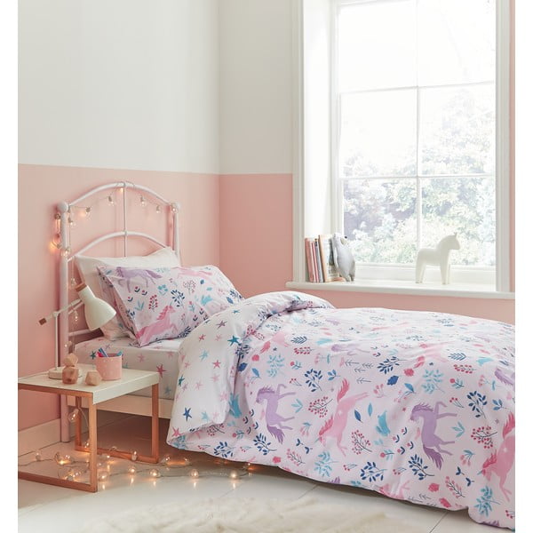 Bombažna otroška rjuha Bianca Woodland Unicorn, 135 x 190 cm-image-2