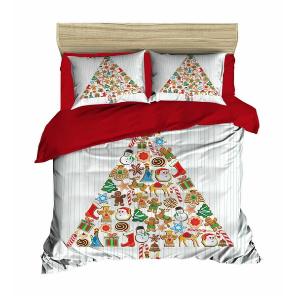 Komplet posteljnine in rjuh za zakonsko posteljo Božično drevo, 200 x 220 cm