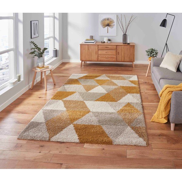 Rumena in bež preproga Think Rugs Royal Nomadic Angles, 160 x 220 cm-image-1