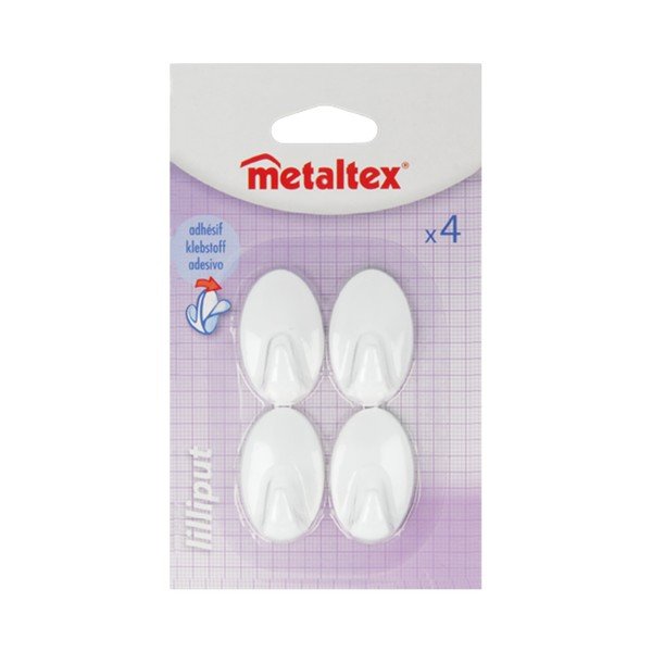 Komplet 4 belih plastičnih samolepilnih obešal Metaltex Greg-image-2