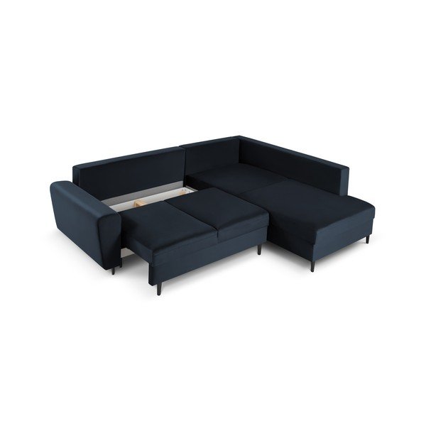 Temno modra žametna raztegljiva kotna sedežna garnitura s prostorom za shranjevanje (desni kot/v obliki črke L) Kyoto – Cosmopolitan Design-image-3