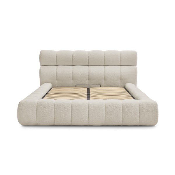 Bež oblazinjena zakonska postelja s prostorom za shranjevanje z letvenim dnom 180x200 cm Mont Blanc – Bobochic Paris-image-2