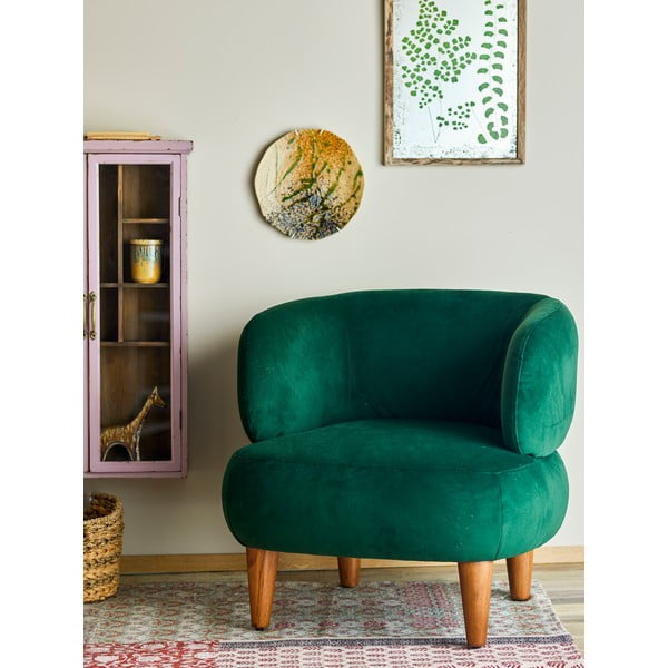 Temno zelen žameten fotelj z naslonom Ruperta – Bloomingville-image-1