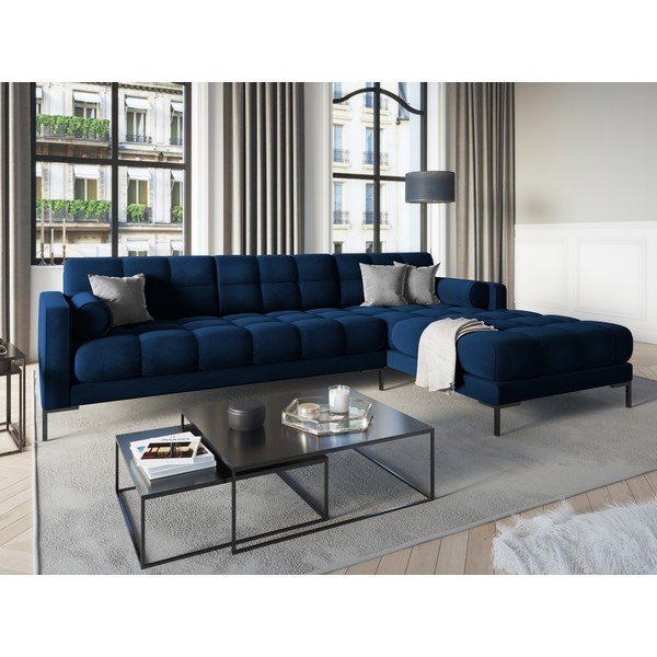 Temno modra žametna kotna sedežna garnitura Cosmopolitan Design Bali, desni kot-image-1