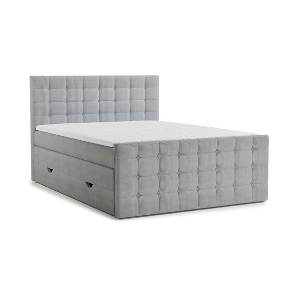 Siva boxspring postelja s prostorom za shranjevanje 200x200 cm Tasca – Maison de Rêve