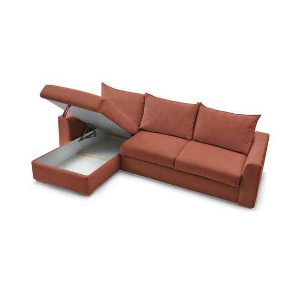 Opečnato oranžna raztegljiva kotna sedežna garnitura iz rebrastega žameta (s kotom po izbiri) Augustin – Bobochic Paris-image-4