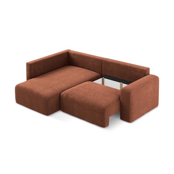 Raztegljiva/s prostorom za shranjevanje kotna sedežna garnitura iz šenilje v barvi terakote (levi kot/v obliki črke L) Kona – Makamii-image-4