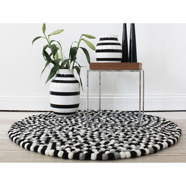 Črno-bela preproga iz volnenega filca Wooldot Ball Rugs, ⌀ 90 cm-image-2