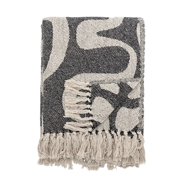 Črno-bež odeja iz recikliranega bombaža 130x160 cm Salobre – Bloomingville-image-3